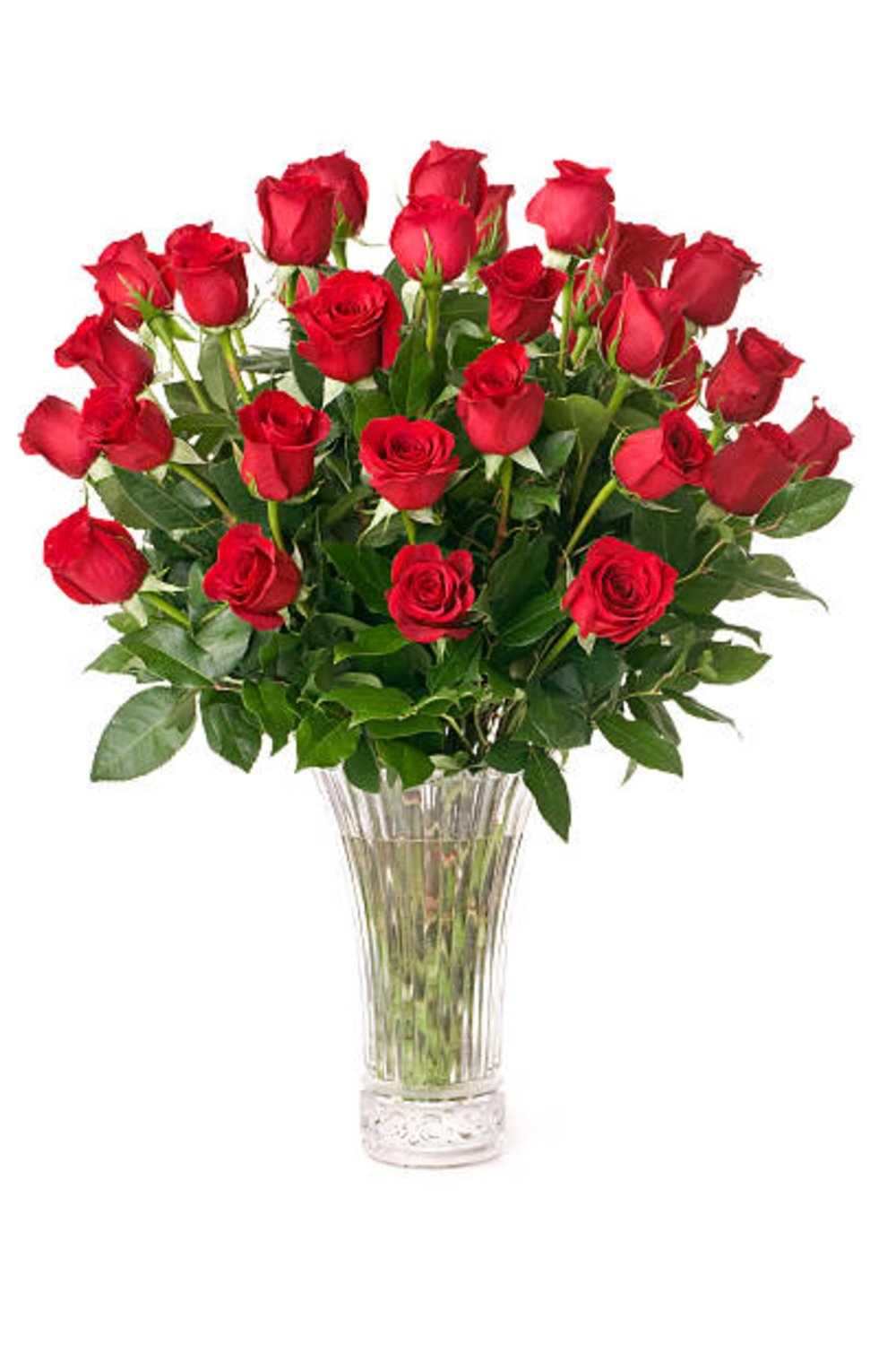 30 Red Roses Flowers Vase