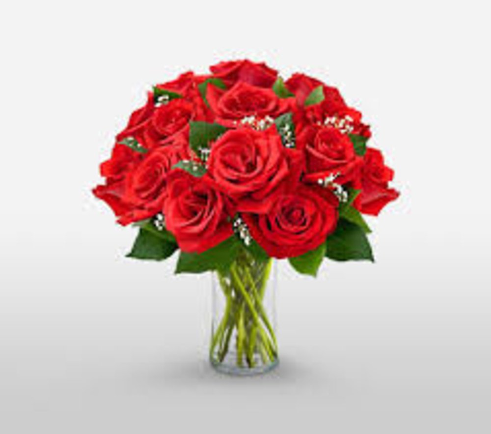 12 Red Roses Flower Vase