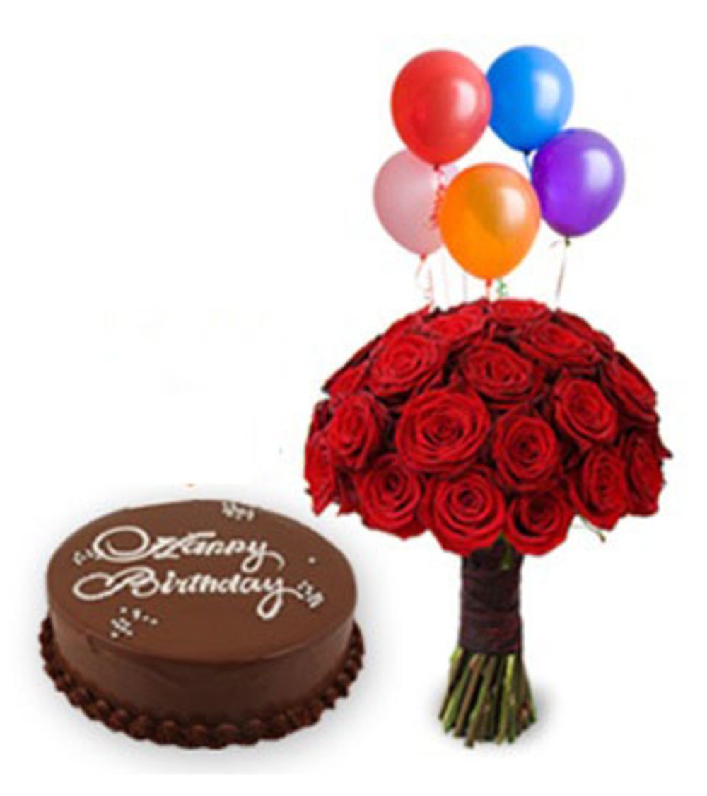 Flower & Balloon Combo Cake