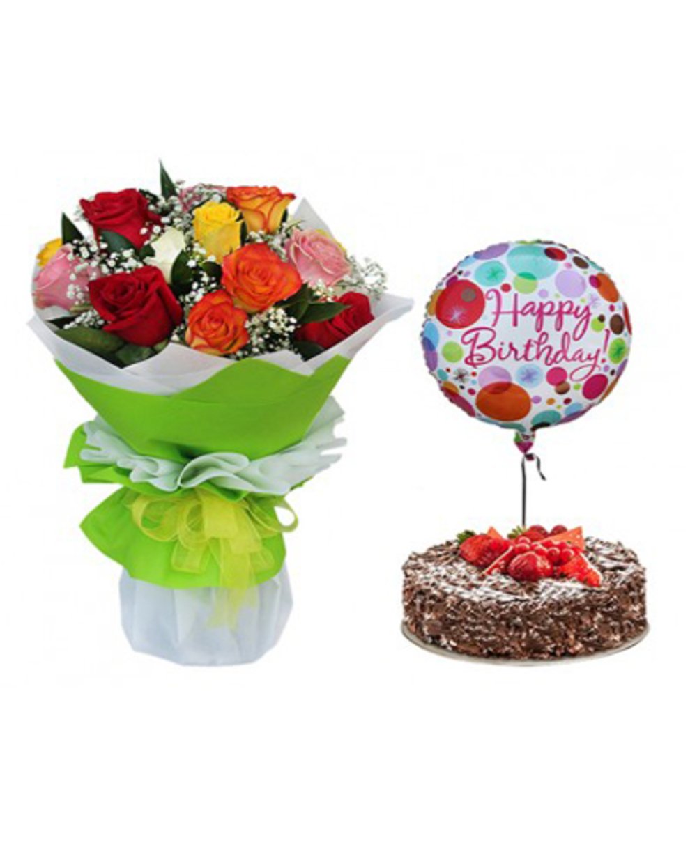 Flowers & Cake & Balloon Combo