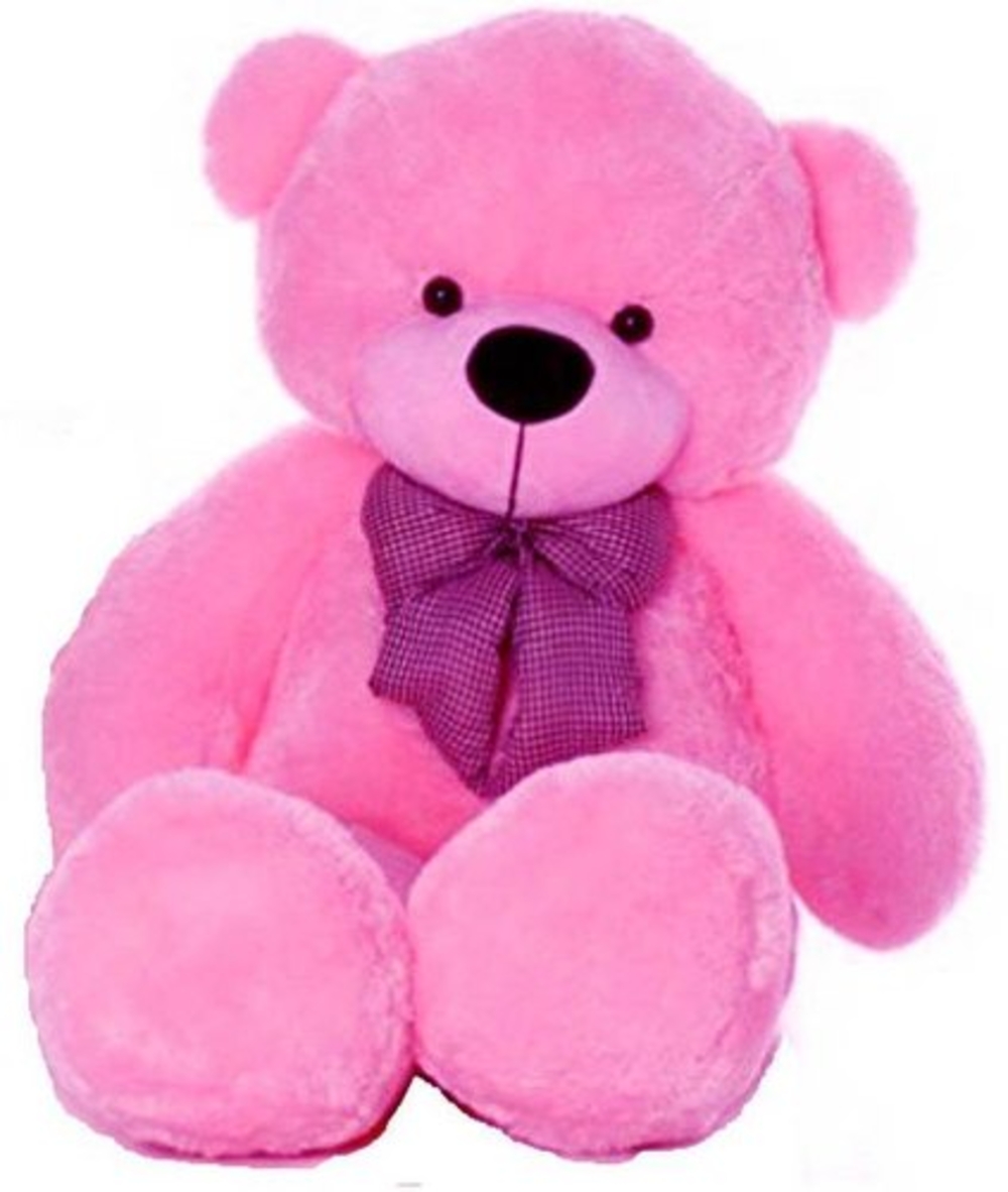 3 Feet Pink Teddy With Purple Ribbon 